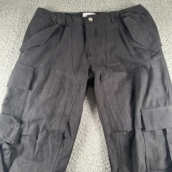 Rhude Pants Mens M‎ Black Linen Cargo Pocket Drawstring Ankle Utility Trousers